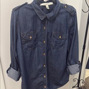 Blue Long Sleeve Button Down Blouse